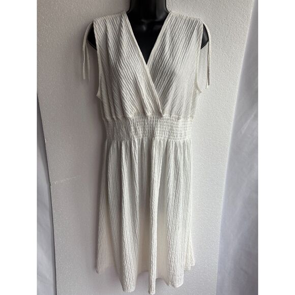 Snowflake White Sundress Beachy Size XL Coastal Surplice Basic Minimalist Cruise - Picture 1 of 11